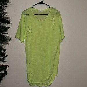 EPTM. Distressed Neon Green Curved Hem Tall Tee